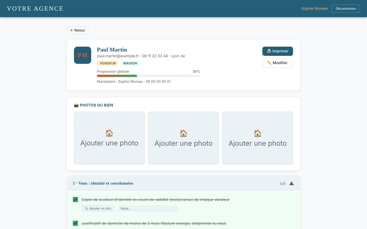 Fiche d'un dossier vendeur